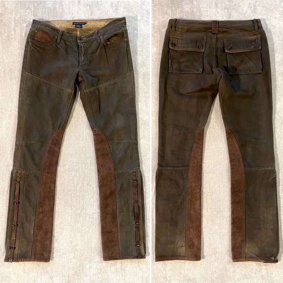 Ralph Lauren🐴 4 Button Fly|Leather Chaps|Olive Grn|Denim Equestrian Pants Sz 31 - Picture 2 of 15
